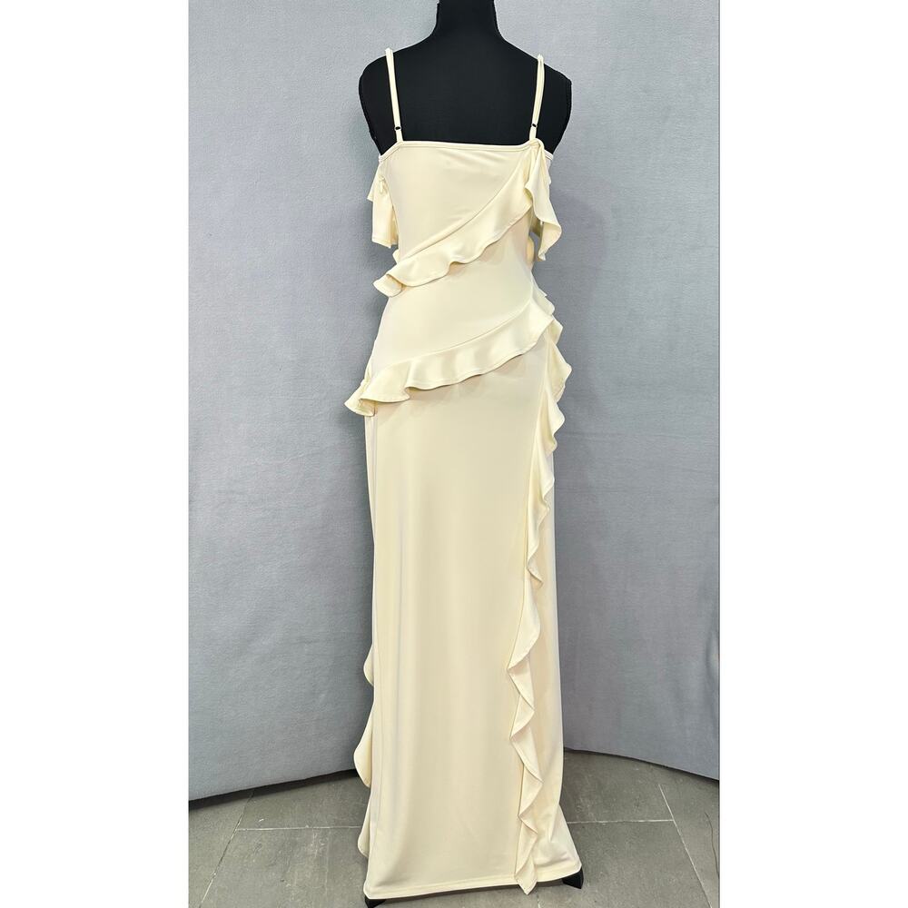 JLUXLABEL Brenna Cream Ruffle Rosette Cold Shoulder Maxi Dress Size XS - Picture 5 of 13